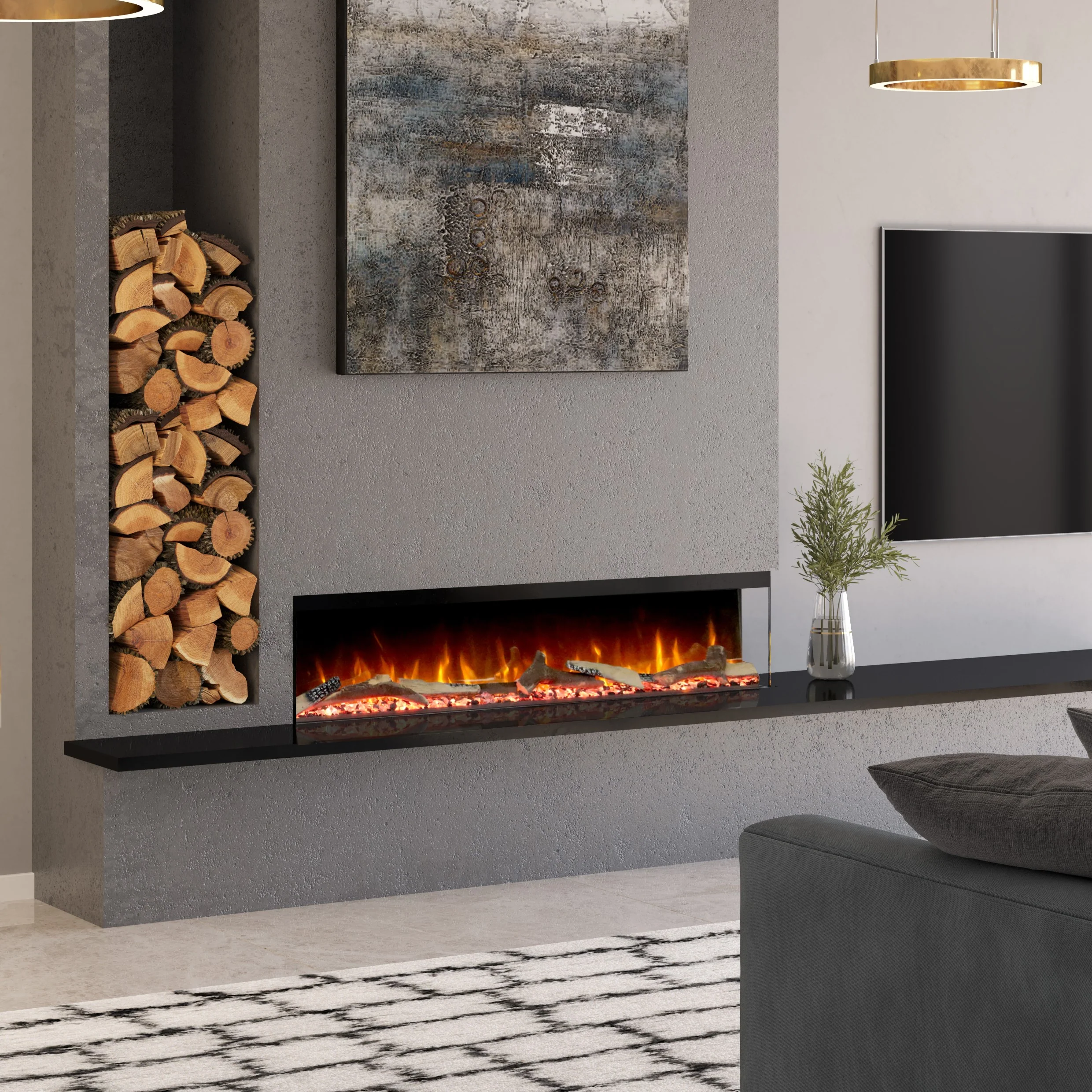 Ezee Glow 36'' Celestial Built-In Media Wall Electric Fire - Image 3