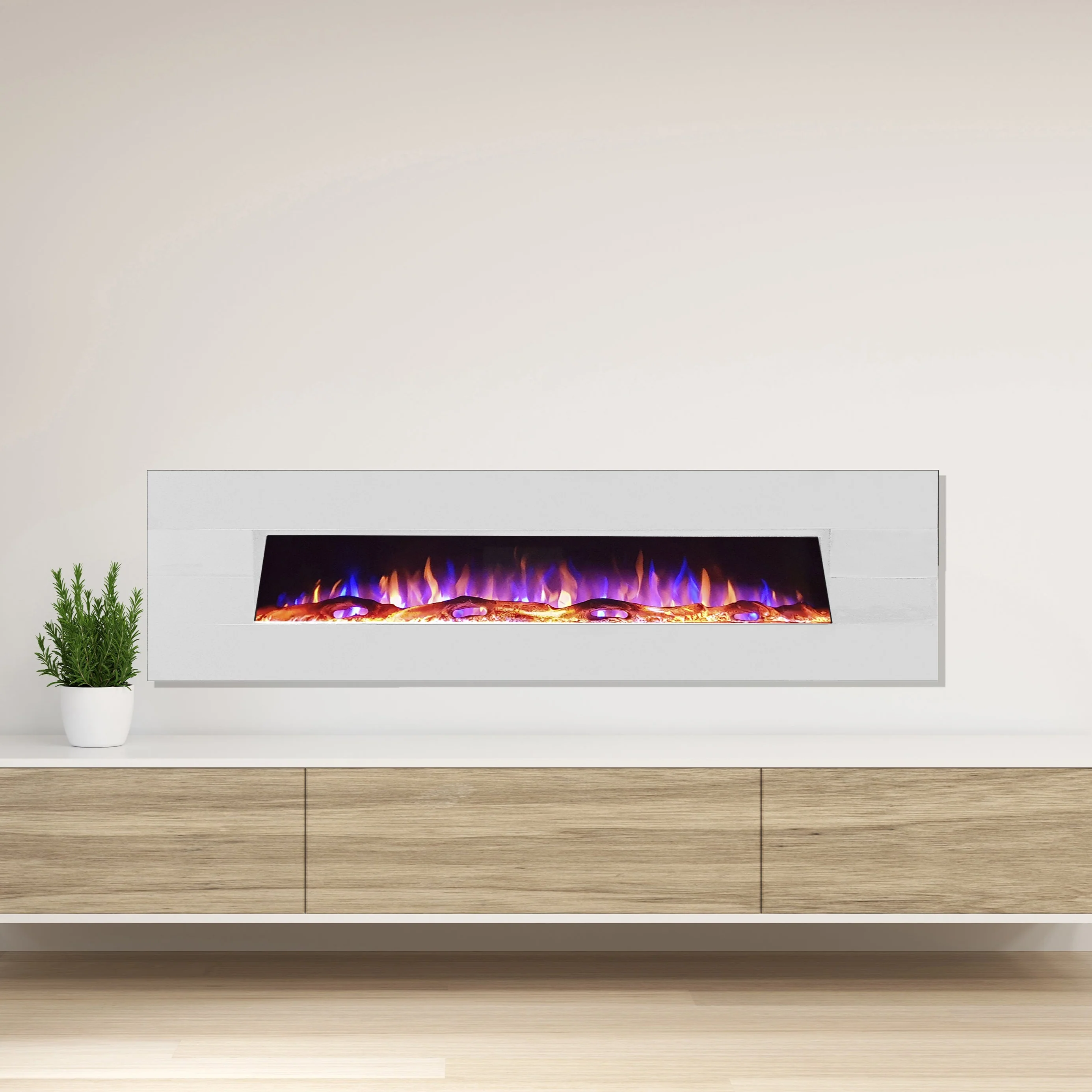 Ezee Glow Grand Zara 60" White Wall Mounted or Recessed / Built In Electric Fire - Image 9