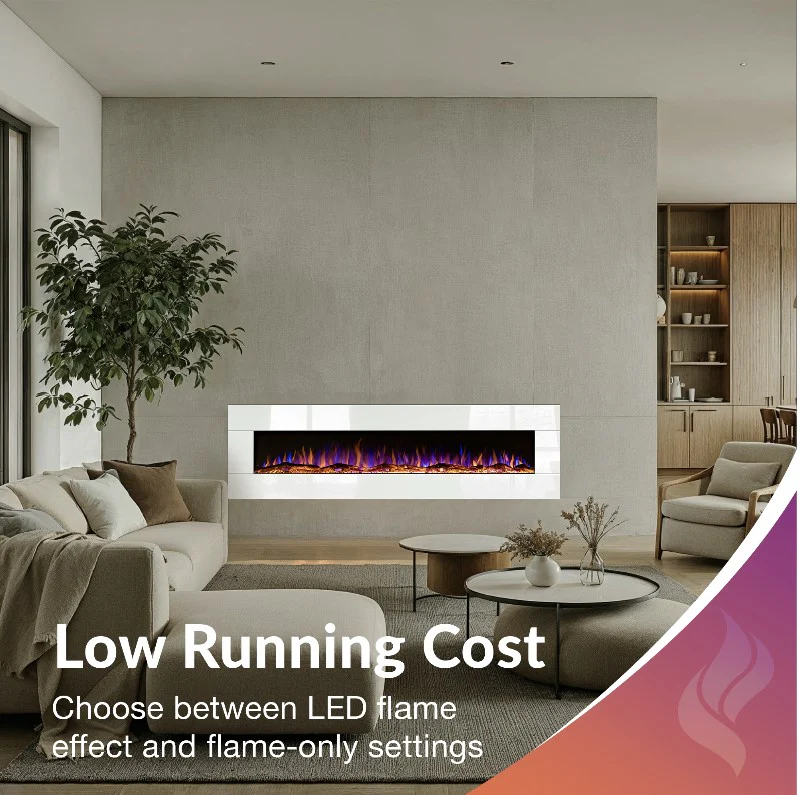 Ezee Glow Grand Zara 60" White Wall Mounted or Recessed / Built In Electric Fire - Image 5