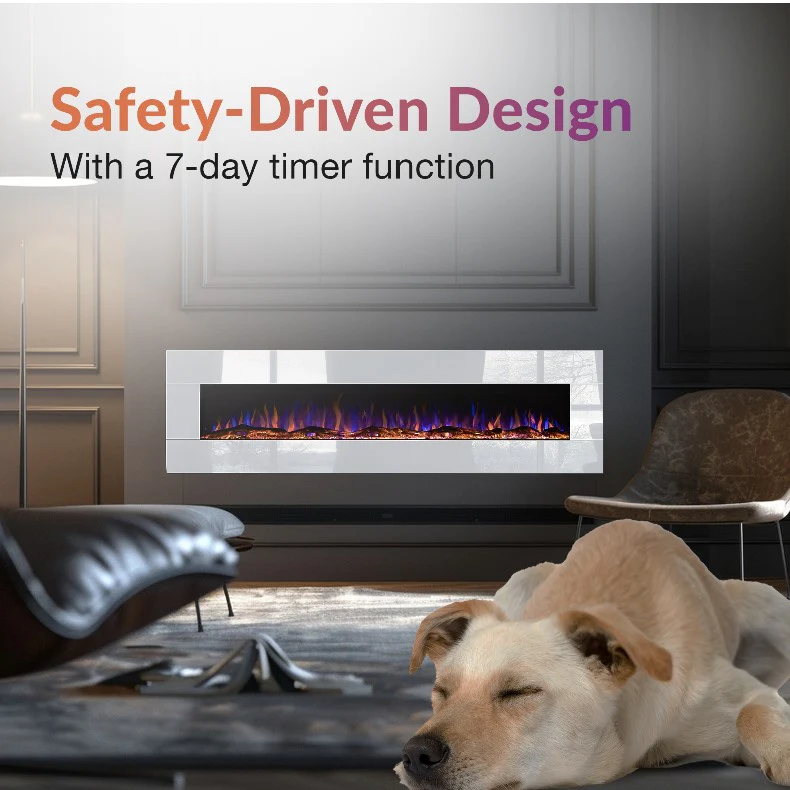 Ezee Glow Grand Zara 60" White Wall Mounted or Recessed / Built In Electric Fire - Image 7